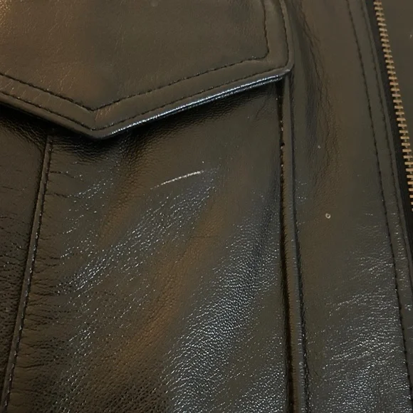 Chaps Black Leather Bomber Jacket - Picture 10 of 17